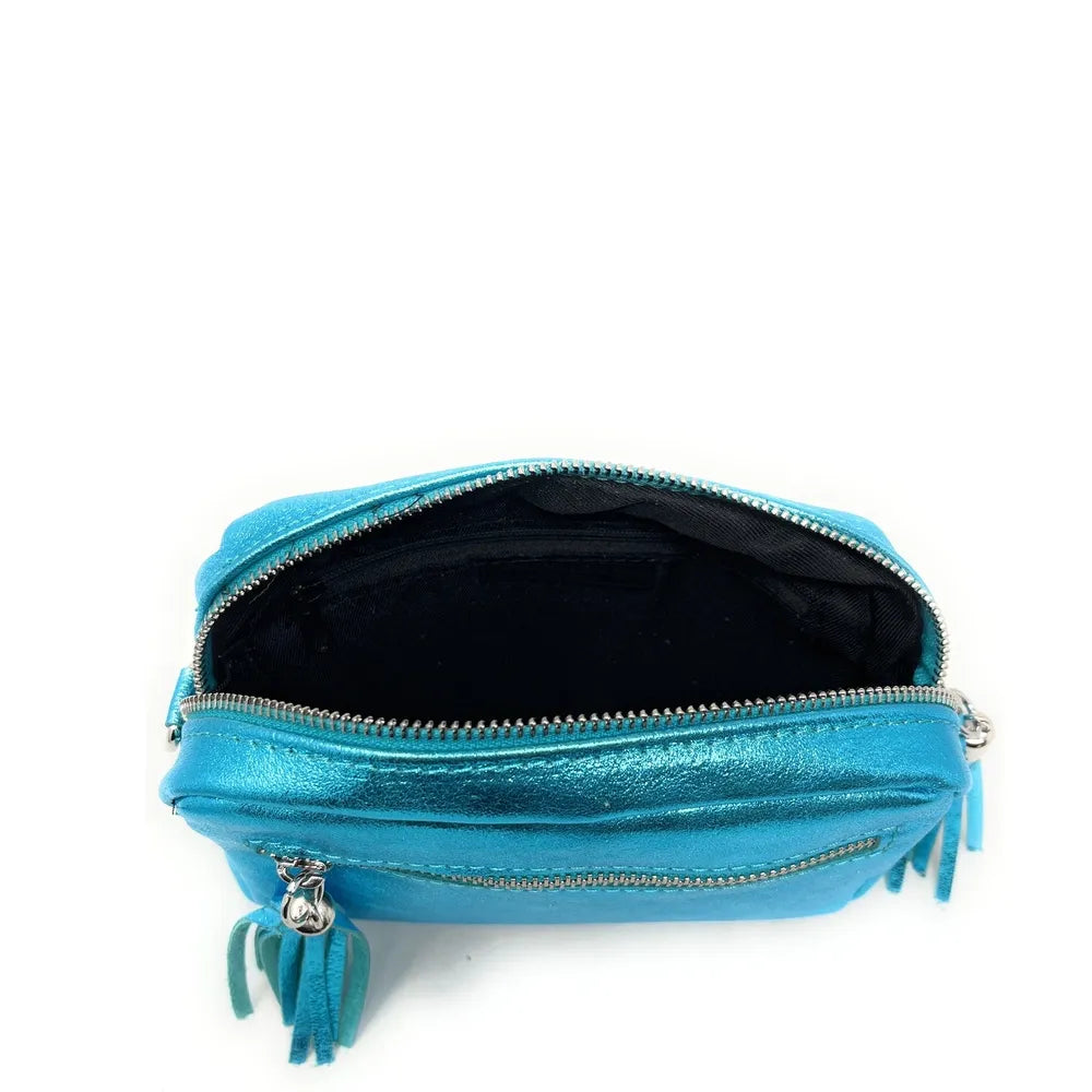 Sac trotteur à bandoulière en cuir irisé LITTLE SEVILLE Turquoise irisé