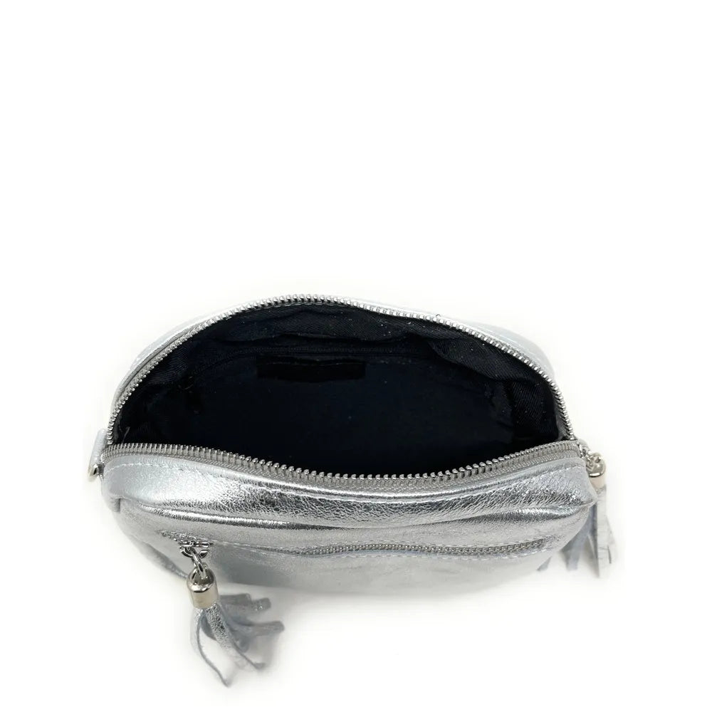 Sac trotteur à bandoulière en cuir irisé LITTLE SEVILLE Argent clair