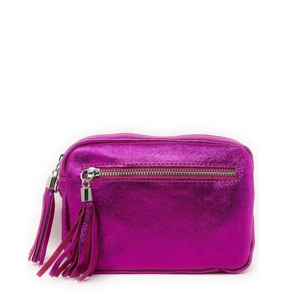 Sac trotteur à bandoulière en cuir irisé LITTLE SEVILLE Fuchsia irisé