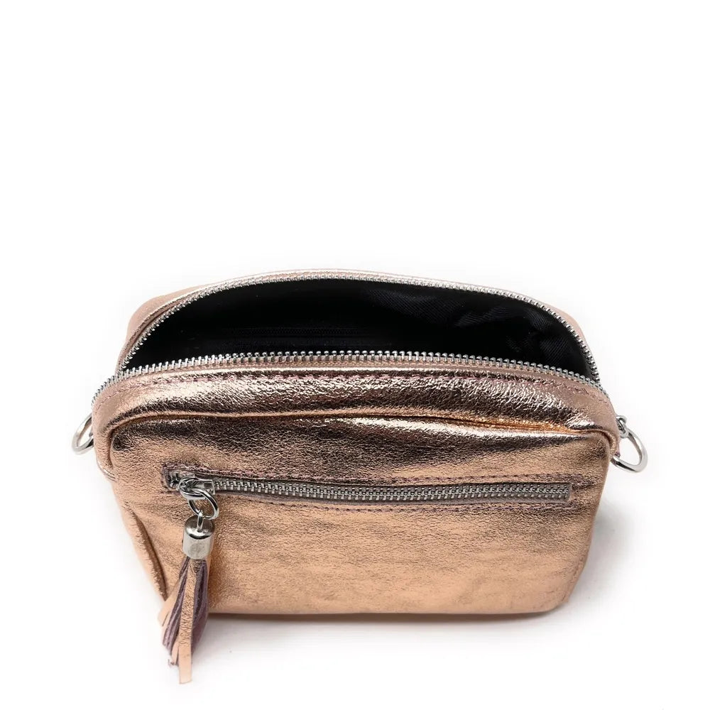 Sac trotteur à bandoulière en cuir irisé LITTLE SEVILLE Rose gold