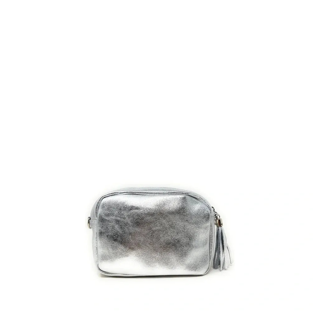 Sac trotteur à bandoulière en cuir irisé LITTLE SEVILLE Argent clair