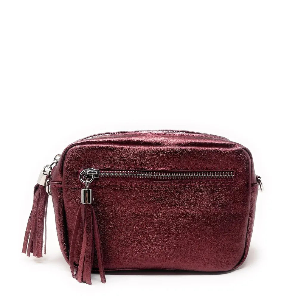 Sac trotteur à bandoulière en cuir irisé LITTLE SEVILLE Framboise irisé