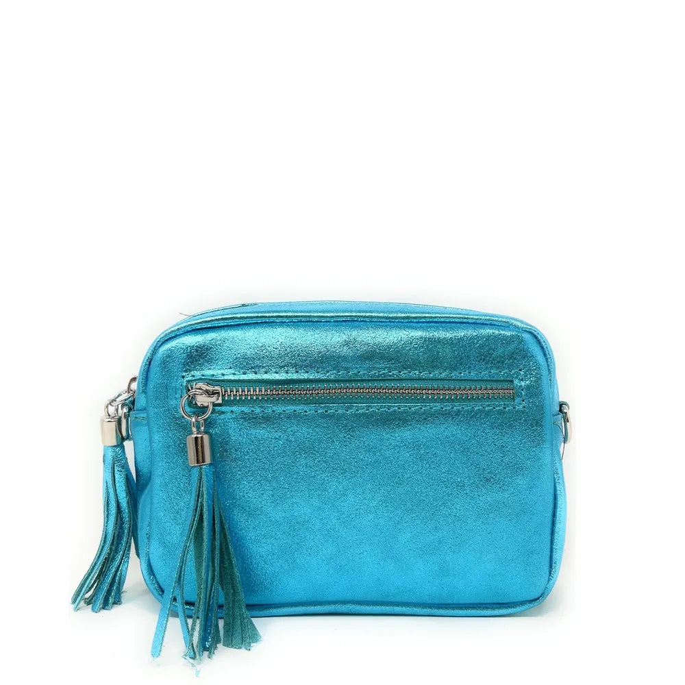 Sac trotteur à bandoulière en cuir irisé LITTLE SEVILLE Turquoise irisé