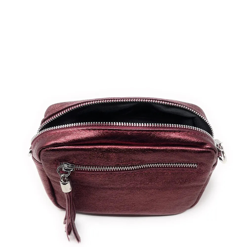Sac trotteur à bandoulière en cuir irisé LITTLE SEVILLE Framboise irisé