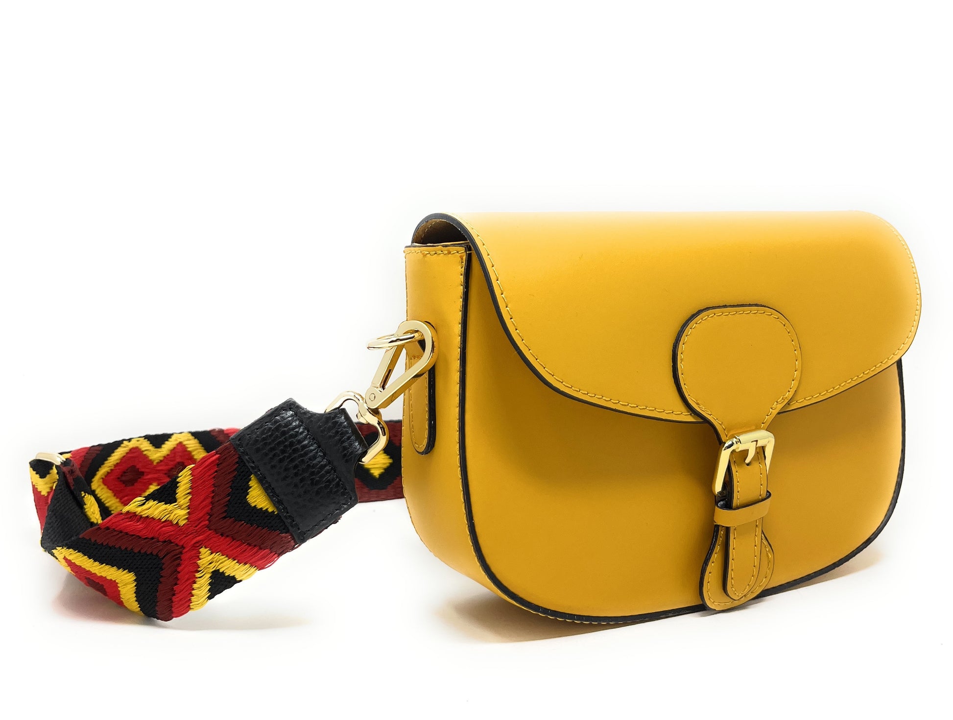 Sac trotteur à bandoulière en cuir lisse MADDY Jaune Moutarde