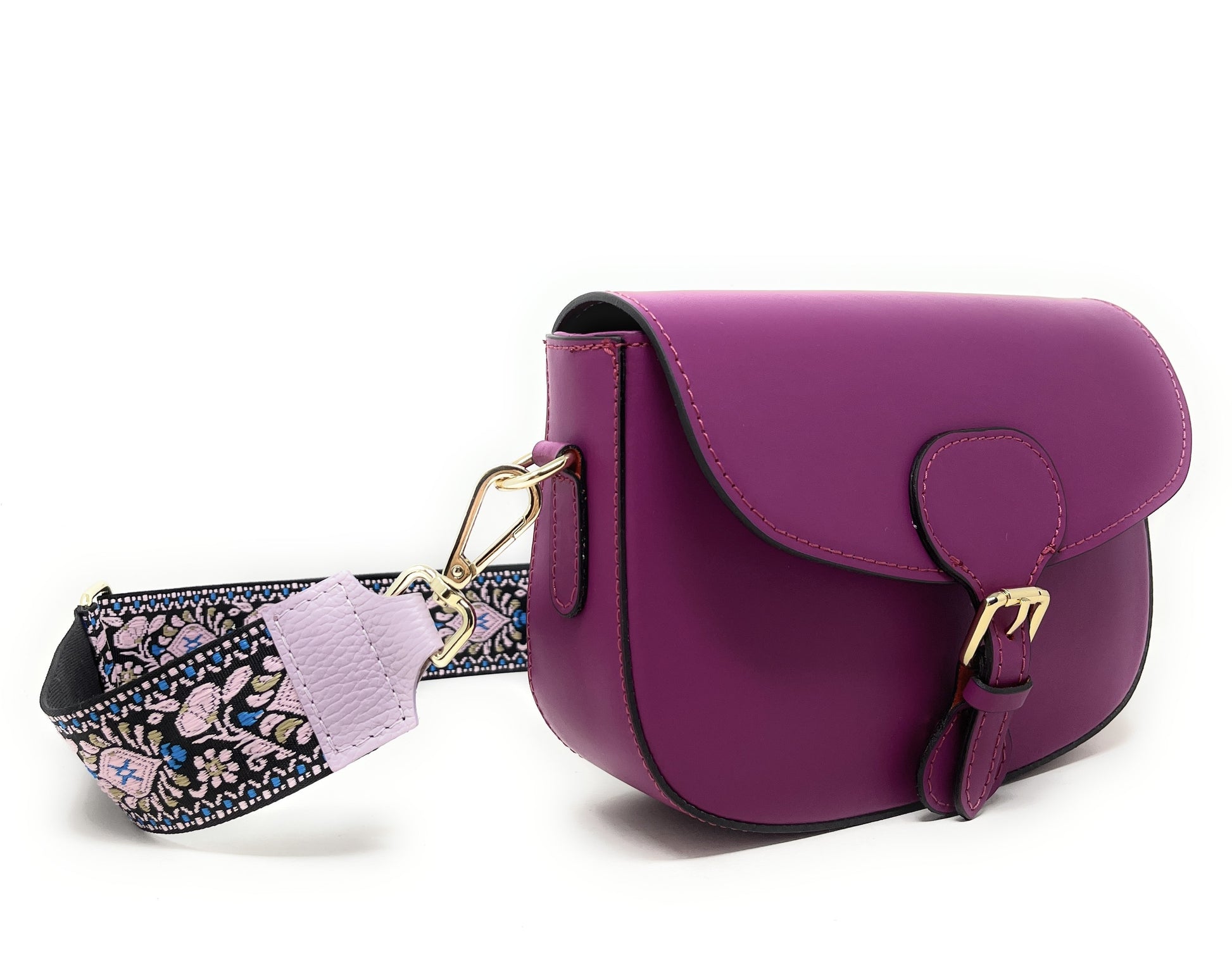 Sac trotteur à bandoulière en cuir lisse MADDY Prune