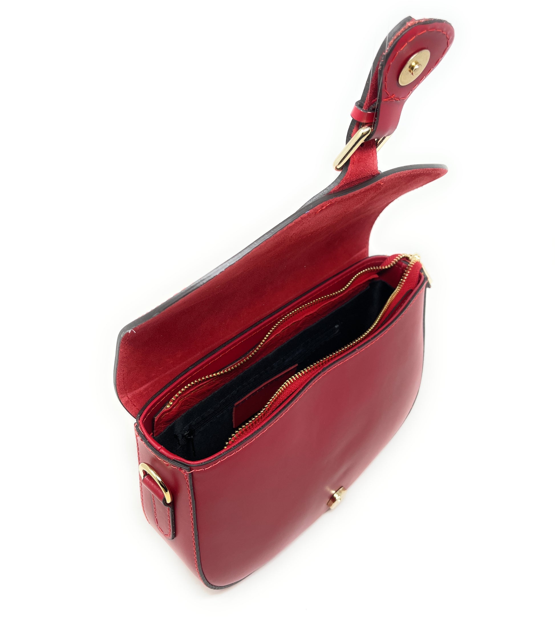 Sac trotteur à bandoulière en cuir lisse MADDY Rouge magenta
