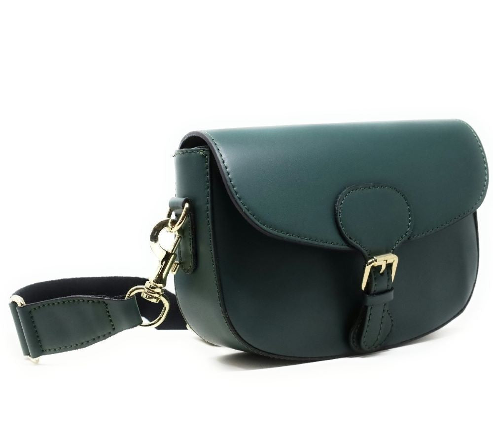 Sac trotteur à bandoulière en cuir lisse MADDY Vert forêt