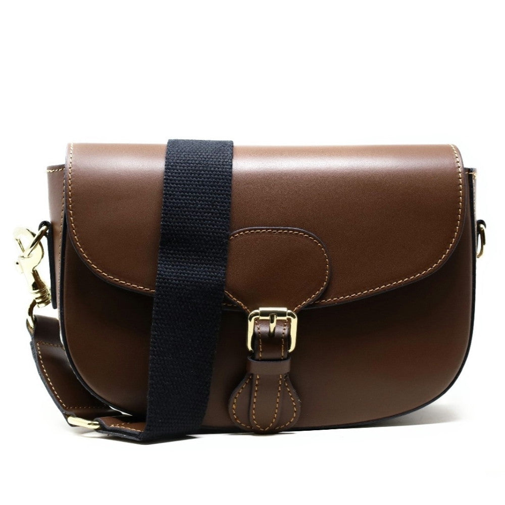 Sac trotteur à bandoulière en cuir lisse MADDY Châtaigne
