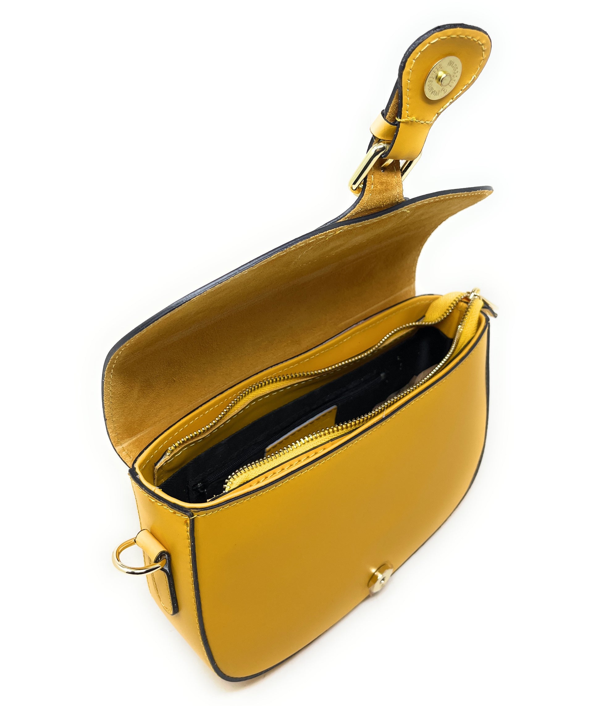 Sac trotteur à bandoulière en cuir lisse MADDY Jaune Moutarde
