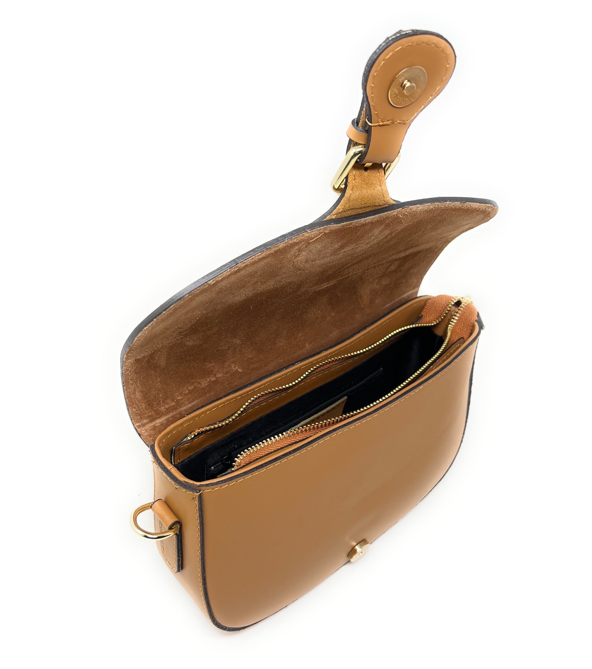 Sac trotteur à bandoulière en cuir lisse MADDY Camel foncé