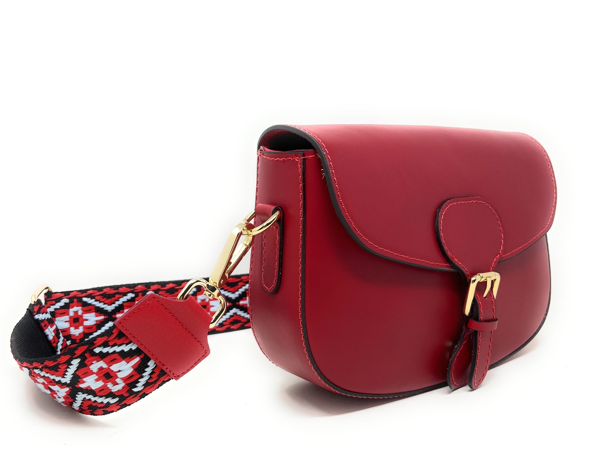 Sac trotteur à bandoulière en cuir lisse MADDY Rouge magenta