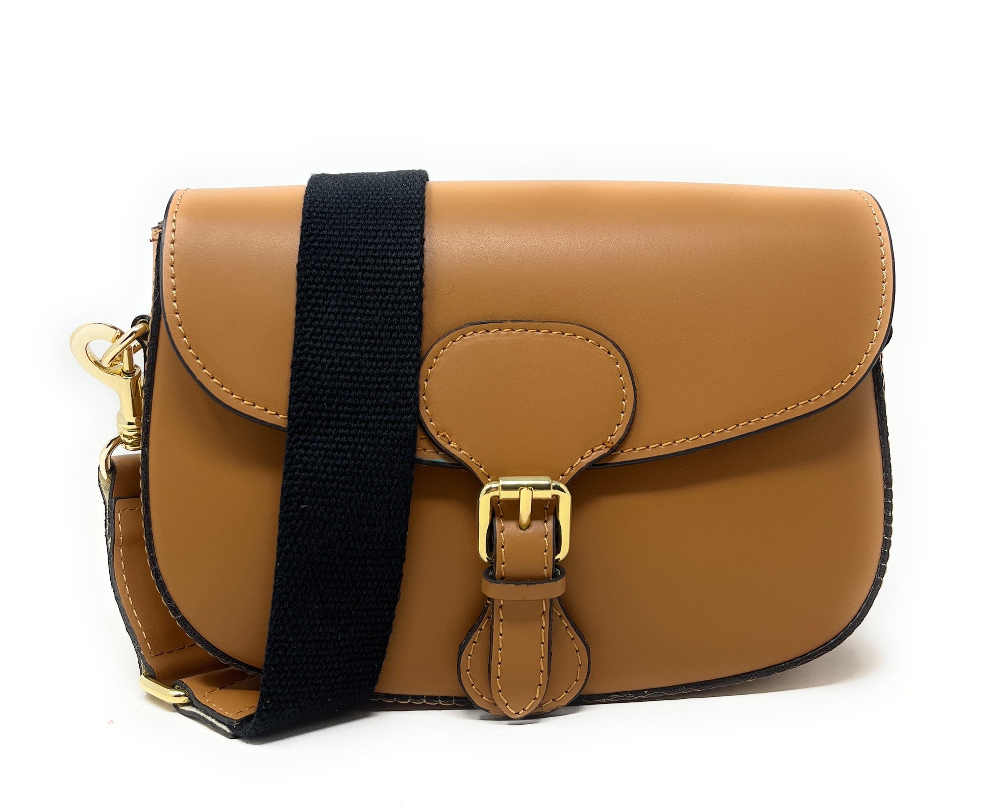 Sac trotteur à bandoulière en cuir lisse MADDY Camel foncé
