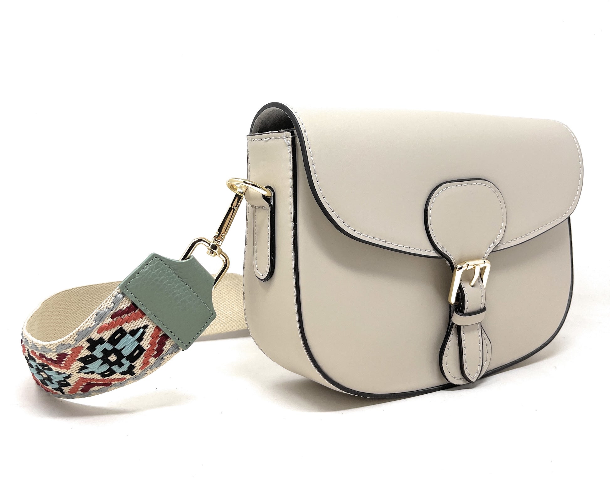 Sac trotteur à bandoulière en cuir lisse MADDY Taupe clair