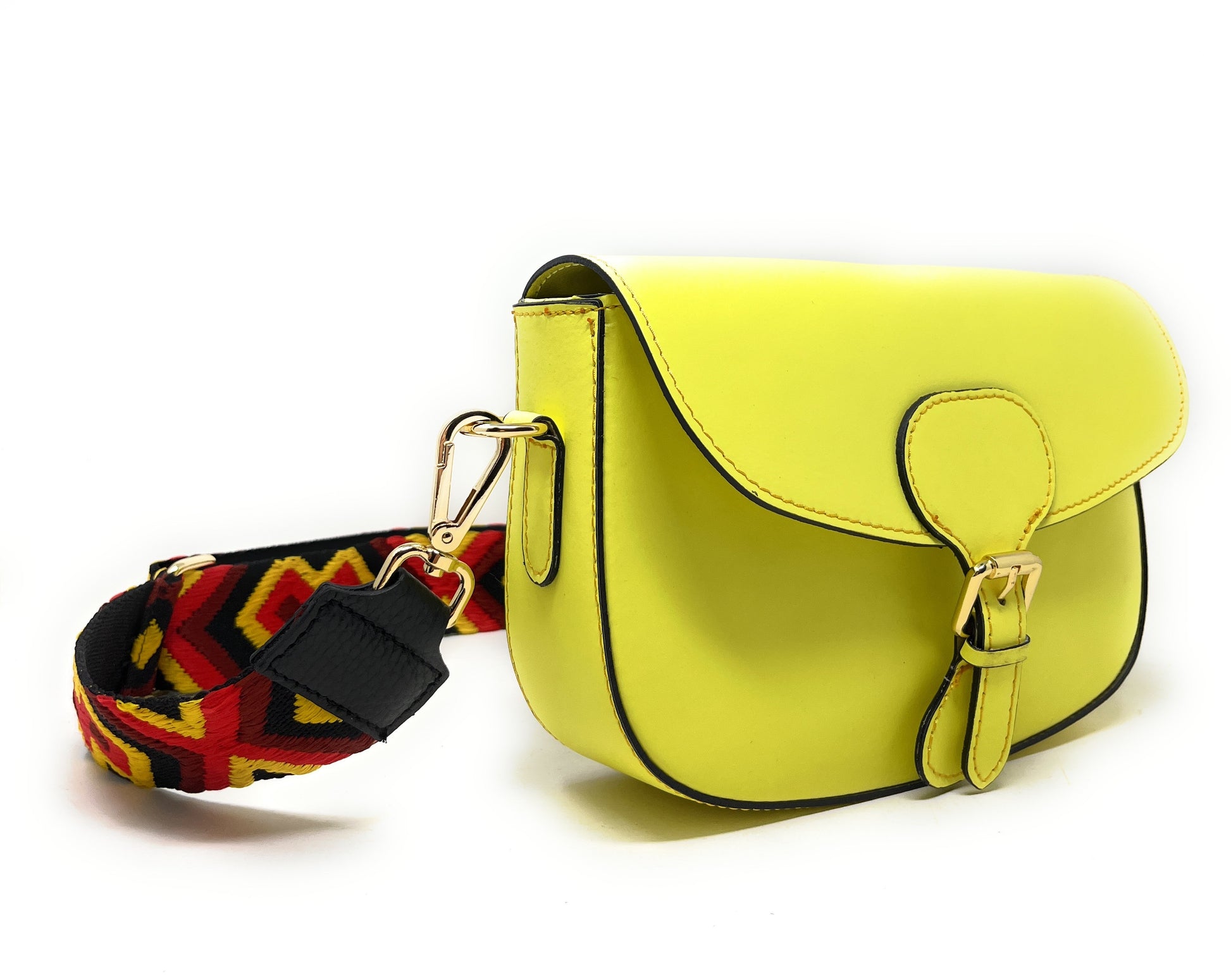 Sac trotteur à bandoulière en cuir lisse MADDY Jaune tournesol