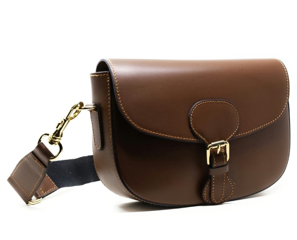 Sac trotteur à bandoulière en cuir lisse MADDY Châtaigne
