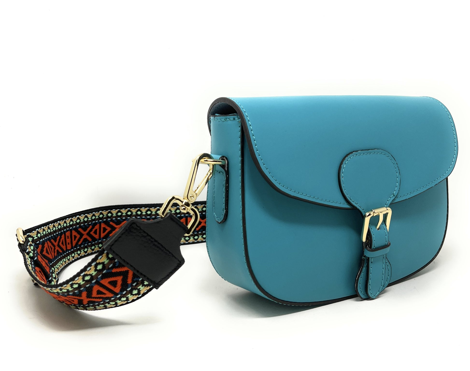 Sac trotteur à bandoulière en cuir lisse MADDY Bleu turquoise