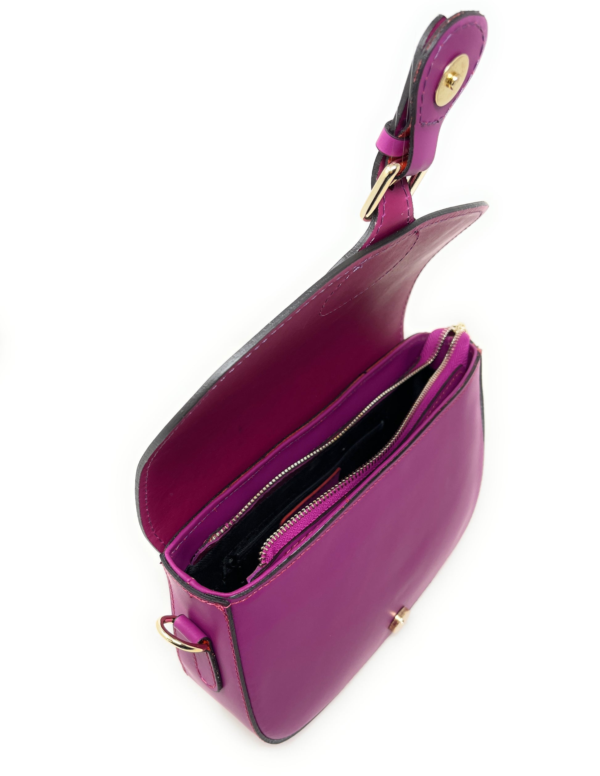 Sac trotteur à bandoulière en cuir lisse MADDY Prune
