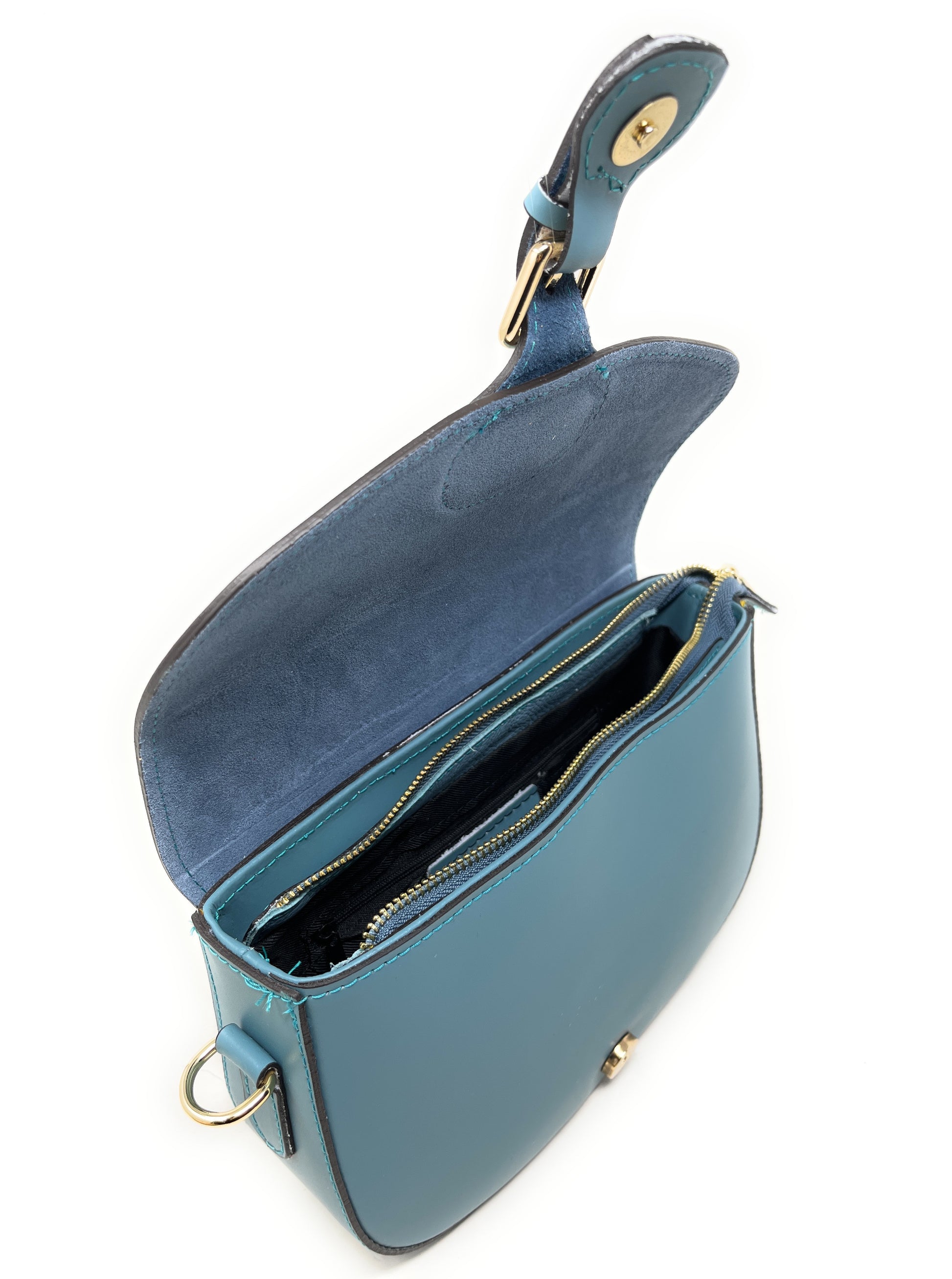 Sac trotteur à bandoulière en cuir lisse MADDY Bleu vert canard