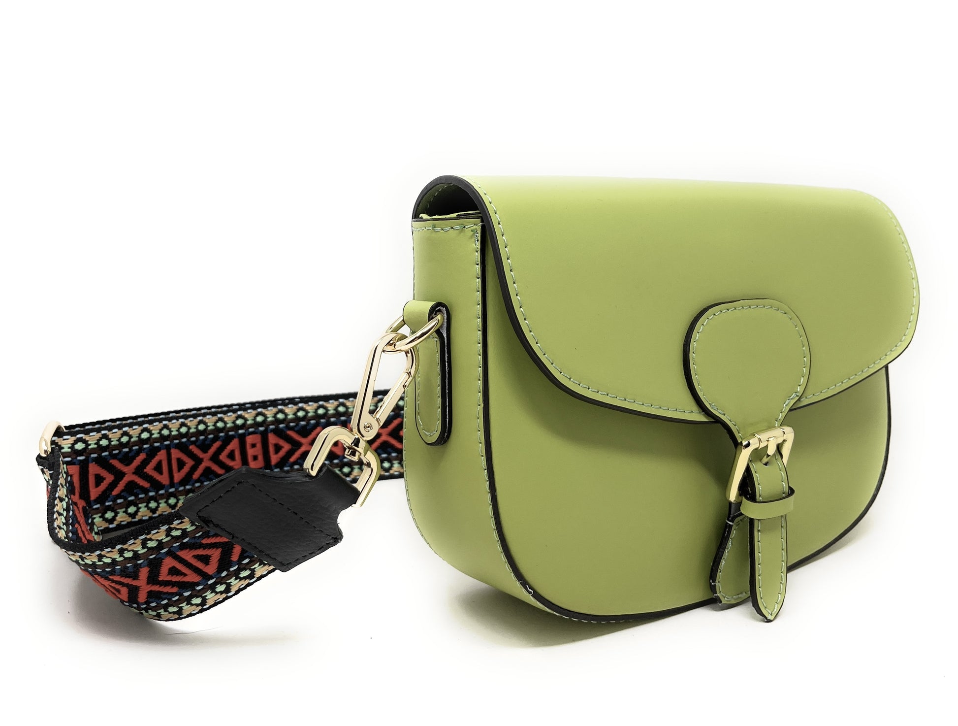 Sac trotteur à bandoulière en cuir lisse MADDY Vert anis