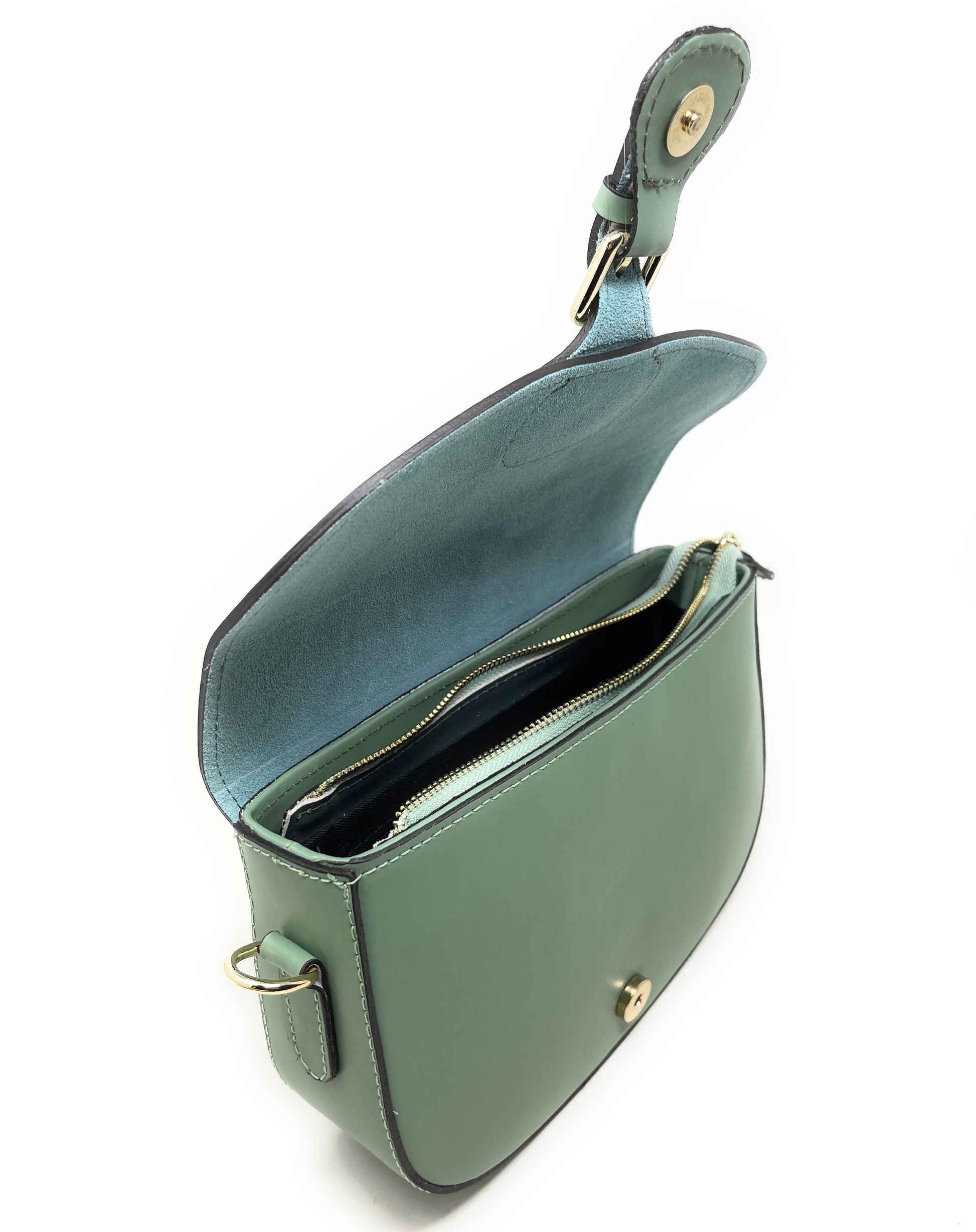 Sac trotteur à bandoulière en cuir lisse MADDY Vert pastel