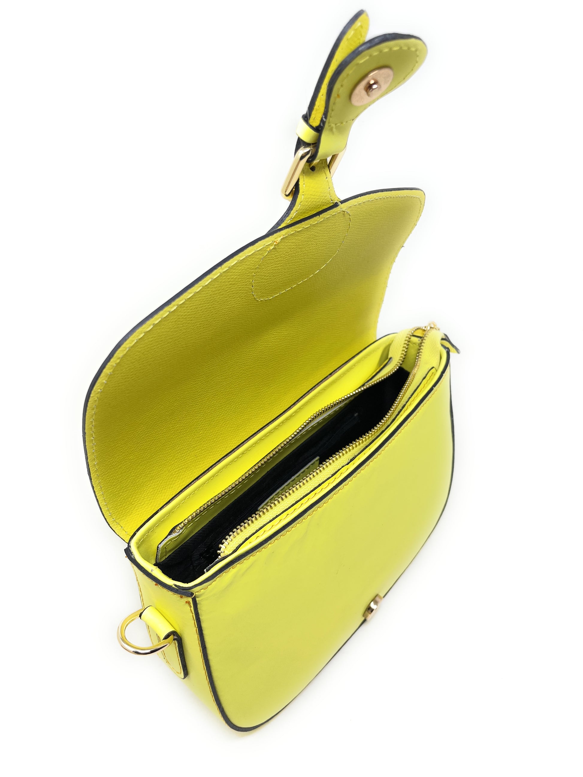 Sac trotteur à bandoulière en cuir lisse MADDY Jaune tournesol