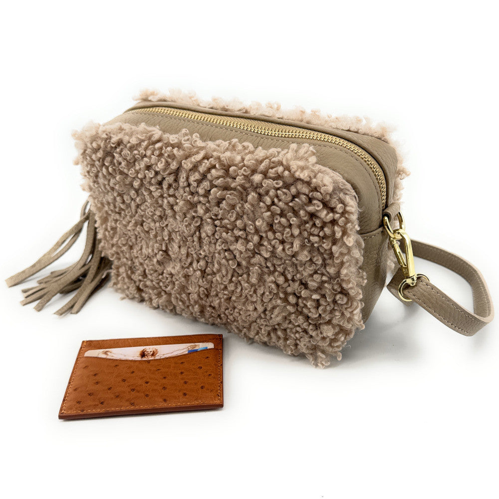 Sac trotteur en cuir et peluche SEVILLE PILOU Taupe
