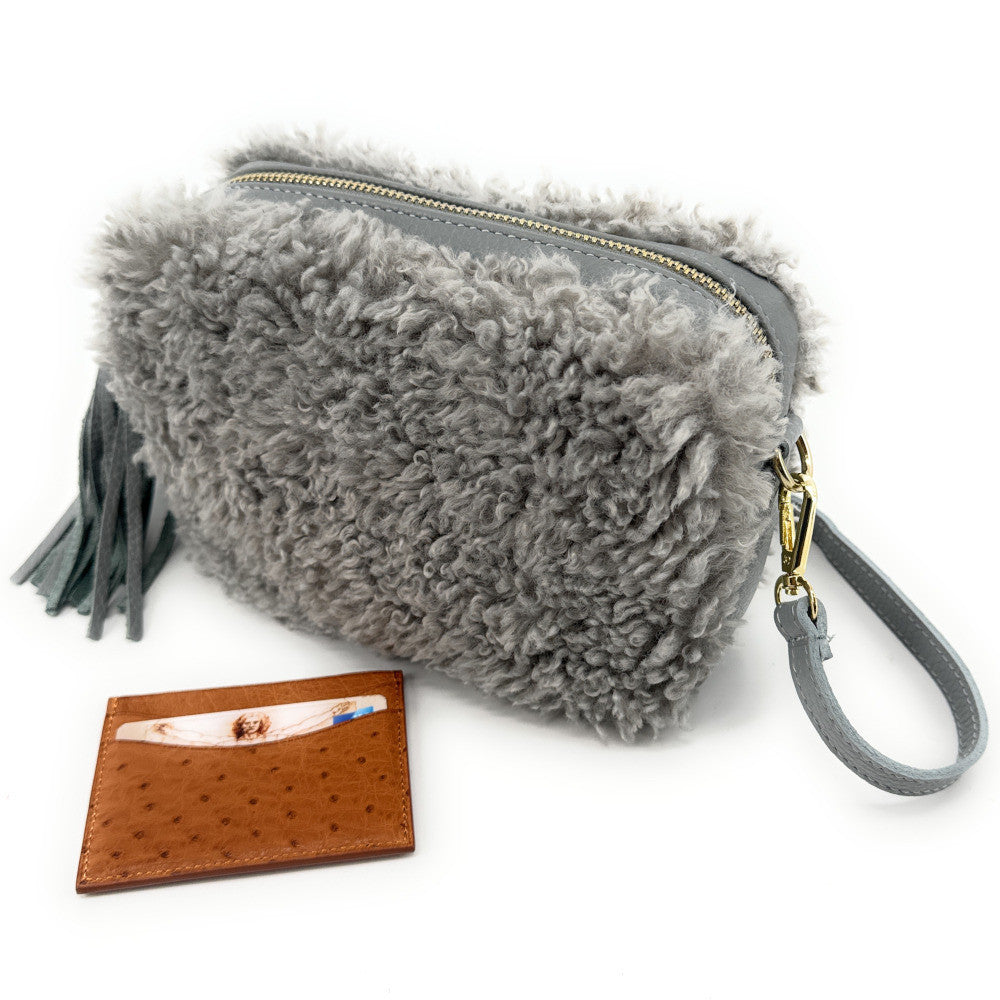 Sac trotteur en cuir et peluche SEVILLE PILOU Gris pigeon