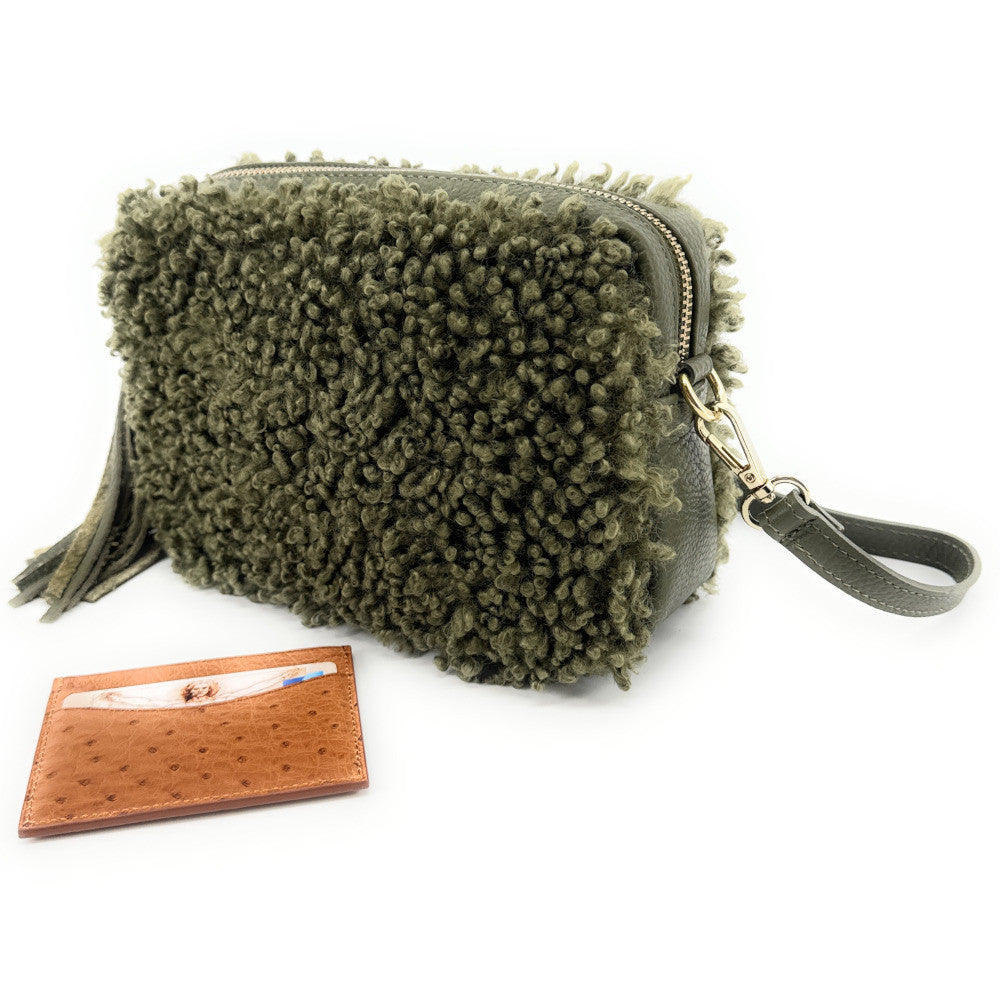 Sac trotteur en cuir et peluche SEVILLE PILOU Kaki