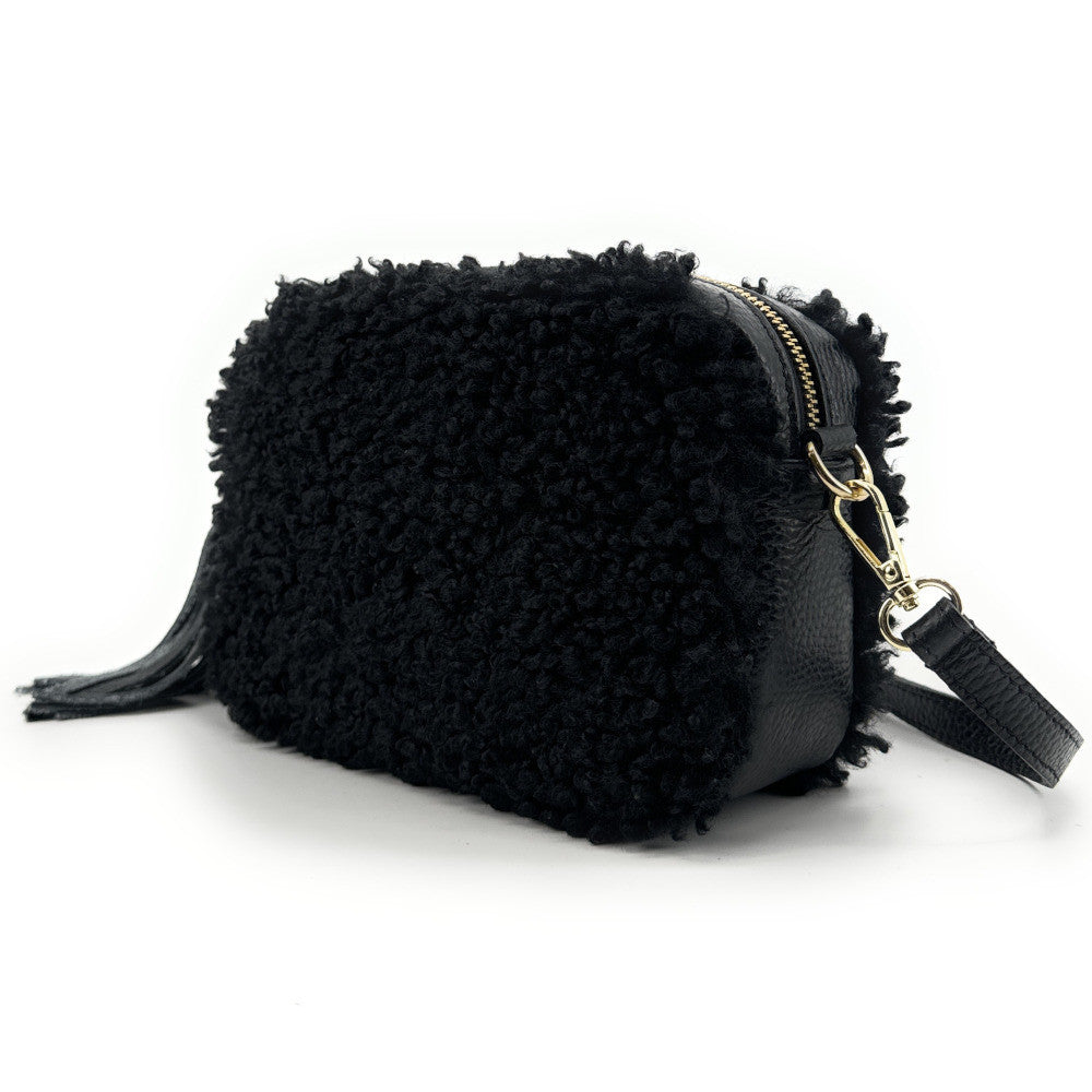 Sac trotteur en cuir et peluche SEVILLE PILOU Noir