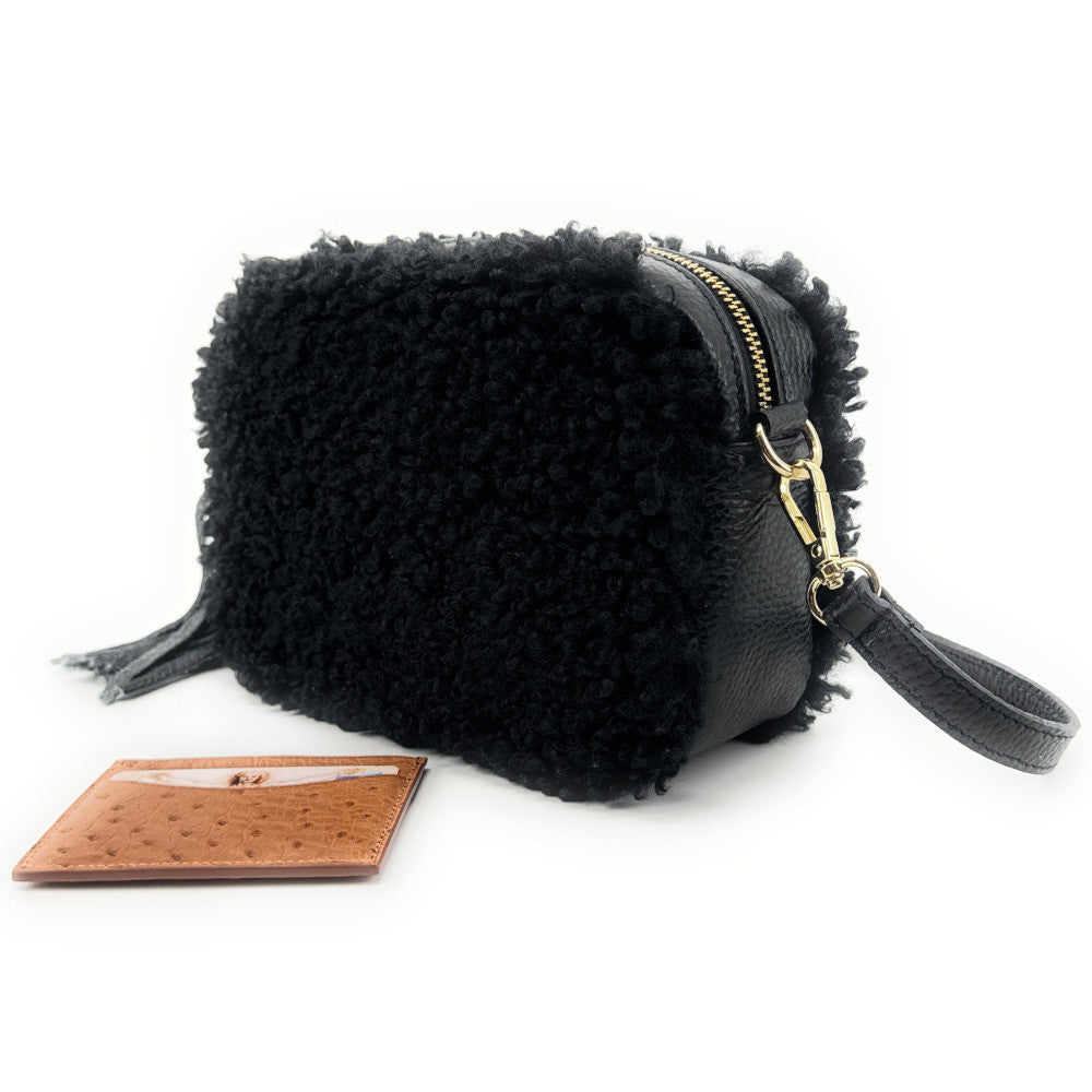 Sac trotteur en cuir et peluche SEVILLE PILOU Noir
