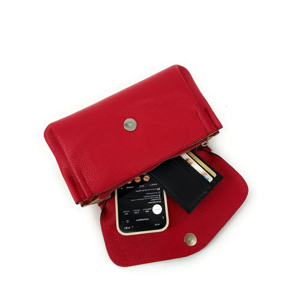 Sac trotteur en cuir grainé ORIGAMI Rouge garance