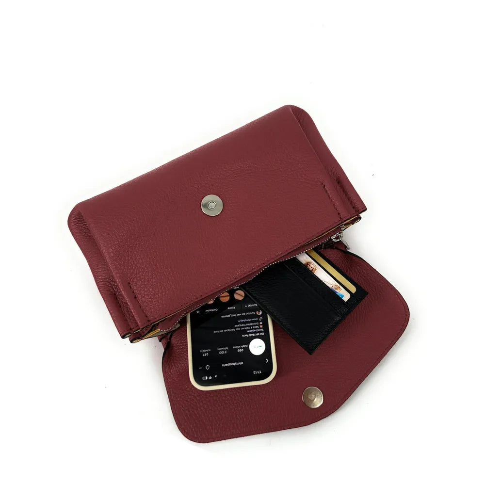 Sac trotteur en cuir grainé ORIGAMI Rouge bordeaux