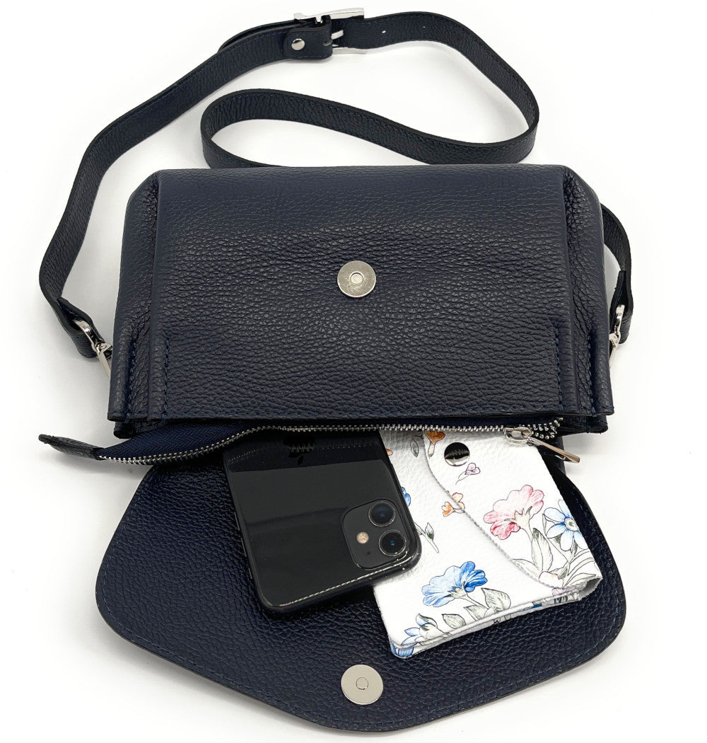 Sac trotteur en cuir grainé ORIGAMI Bleu marine