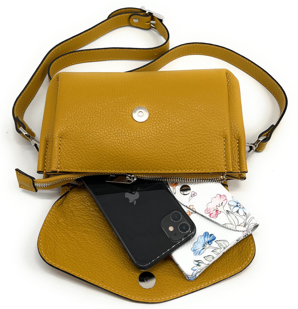 Sac trotteur en cuir grainé ORIGAMI Jaune Moutarde