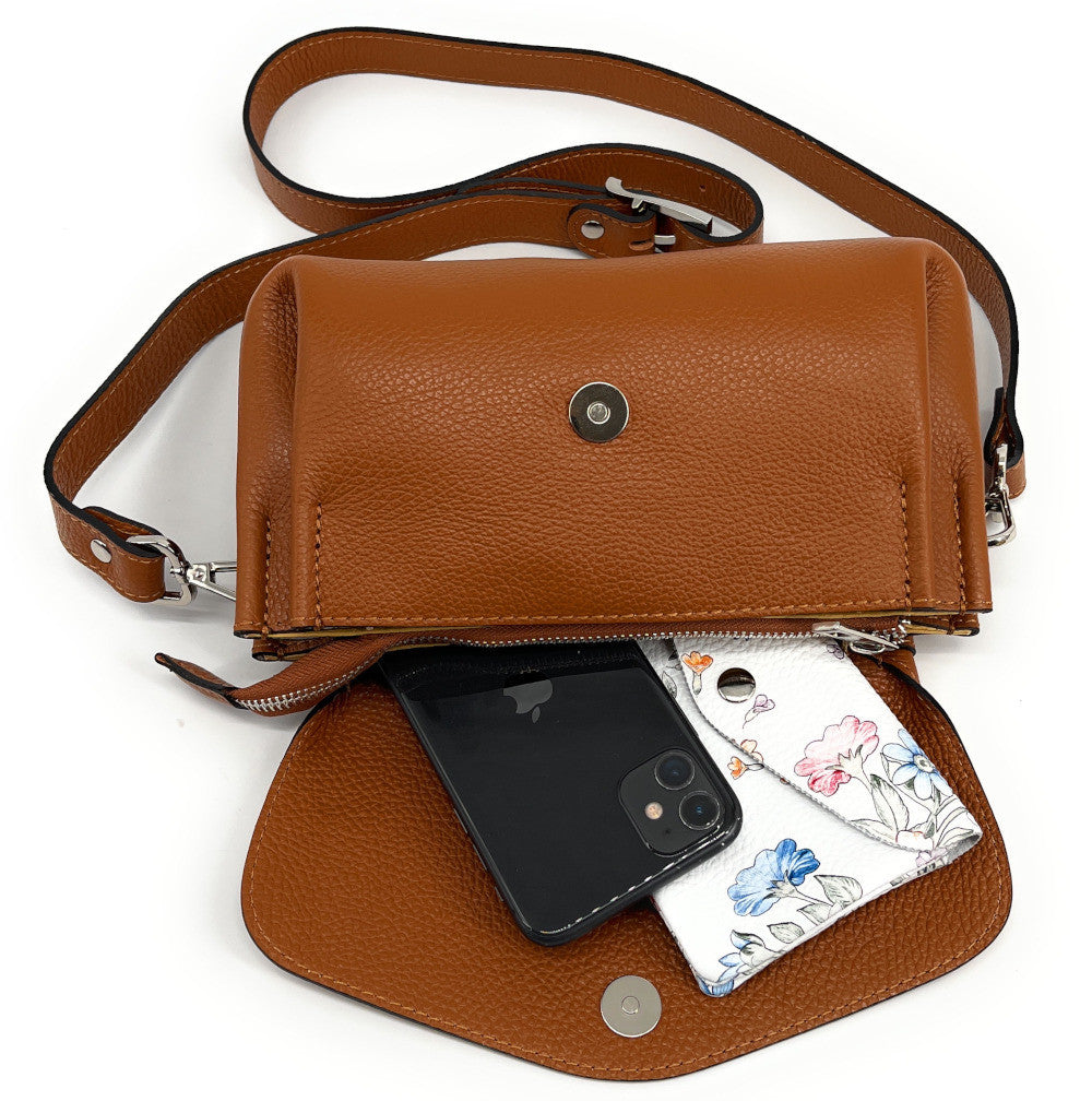 Sac trotteur en cuir grainé ORIGAMI Camel