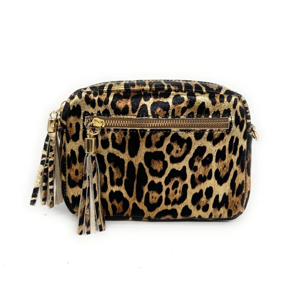 Sac trotteur en cuir irisé LITTLE SEVILLE JUNGLE Léopard or pâle