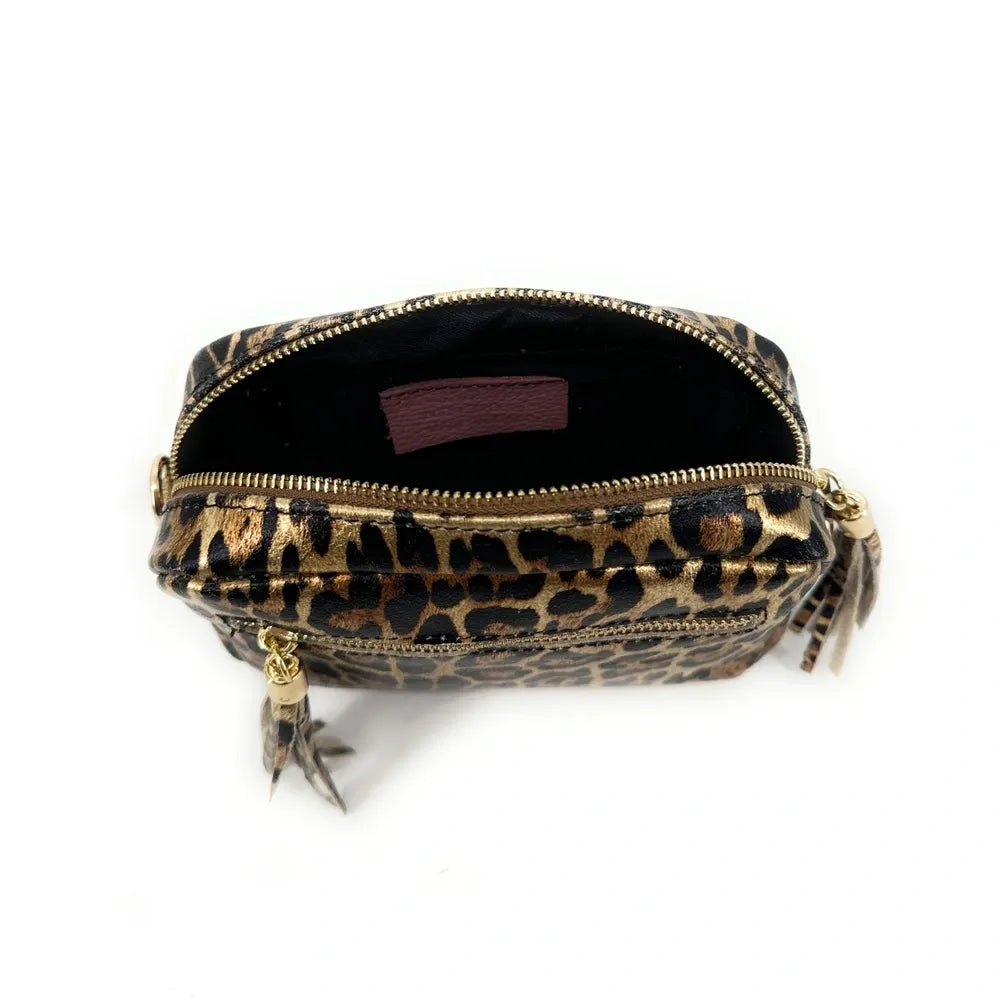 Sac trotteur en cuir irisé LITTLE SEVILLE JUNGLE Léopard or pâle
