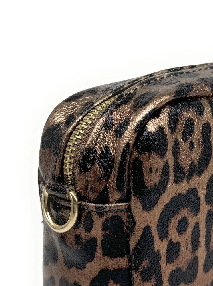 Sac trotteur en cuir irisé LITTLE SEVILLE JUNGLE Léopard champagne