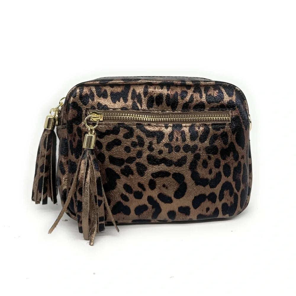 Sac trotteur en cuir irisé LITTLE SEVILLE JUNGLE Léopard champagne
