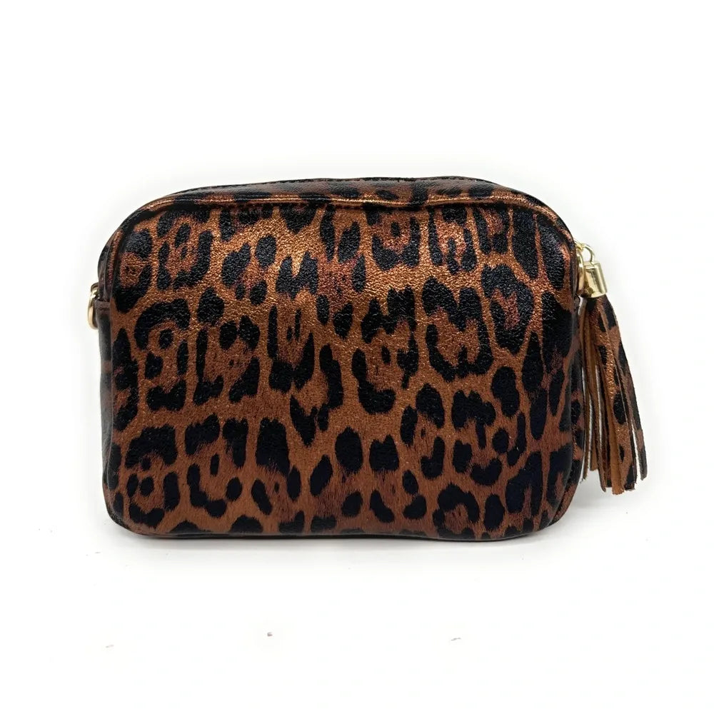 Sac trotteur en cuir irisé LITTLE SEVILLE JUNGLE Léopard chocolat irisé