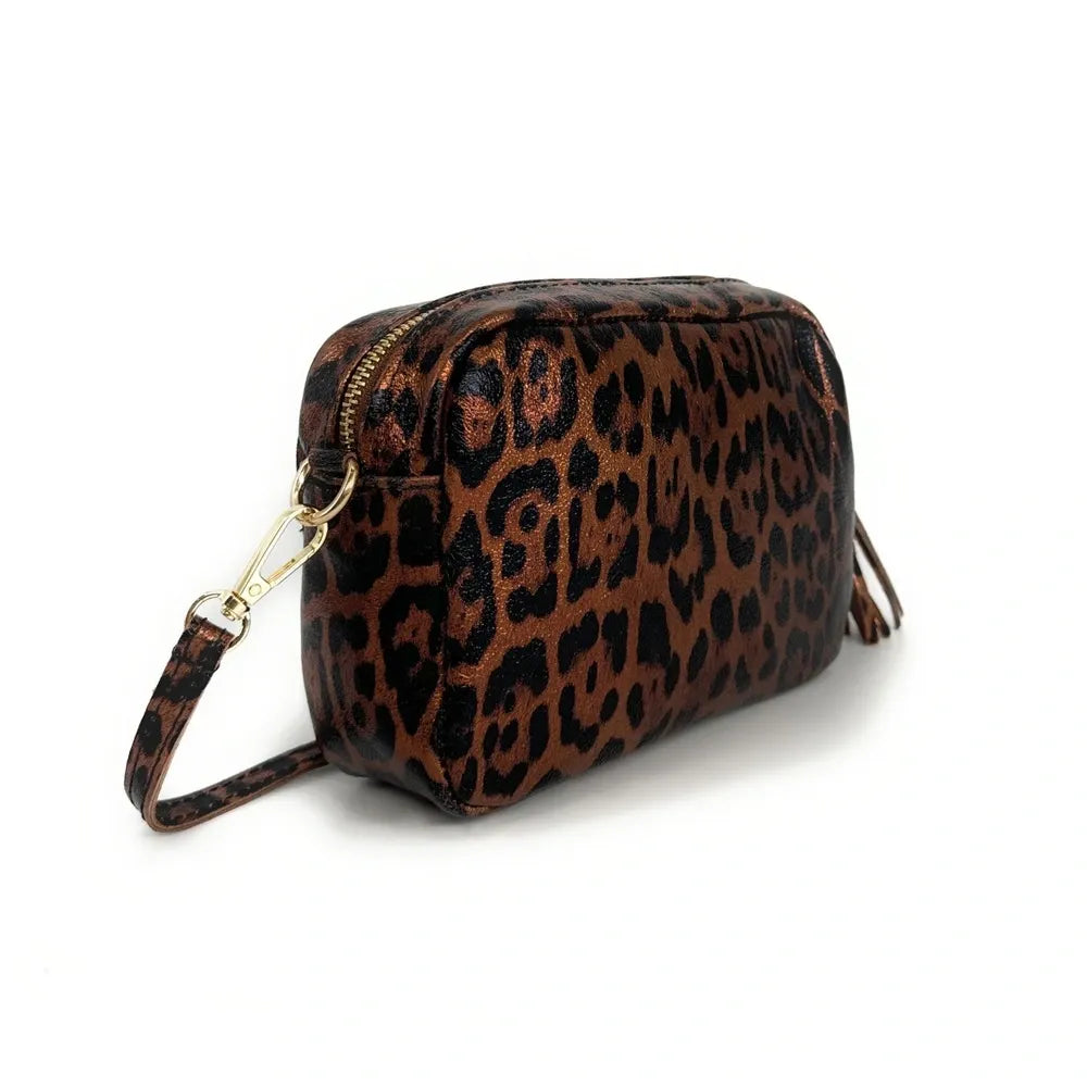 Sac trotteur en cuir irisé LITTLE SEVILLE JUNGLE Léopard chocolat irisé