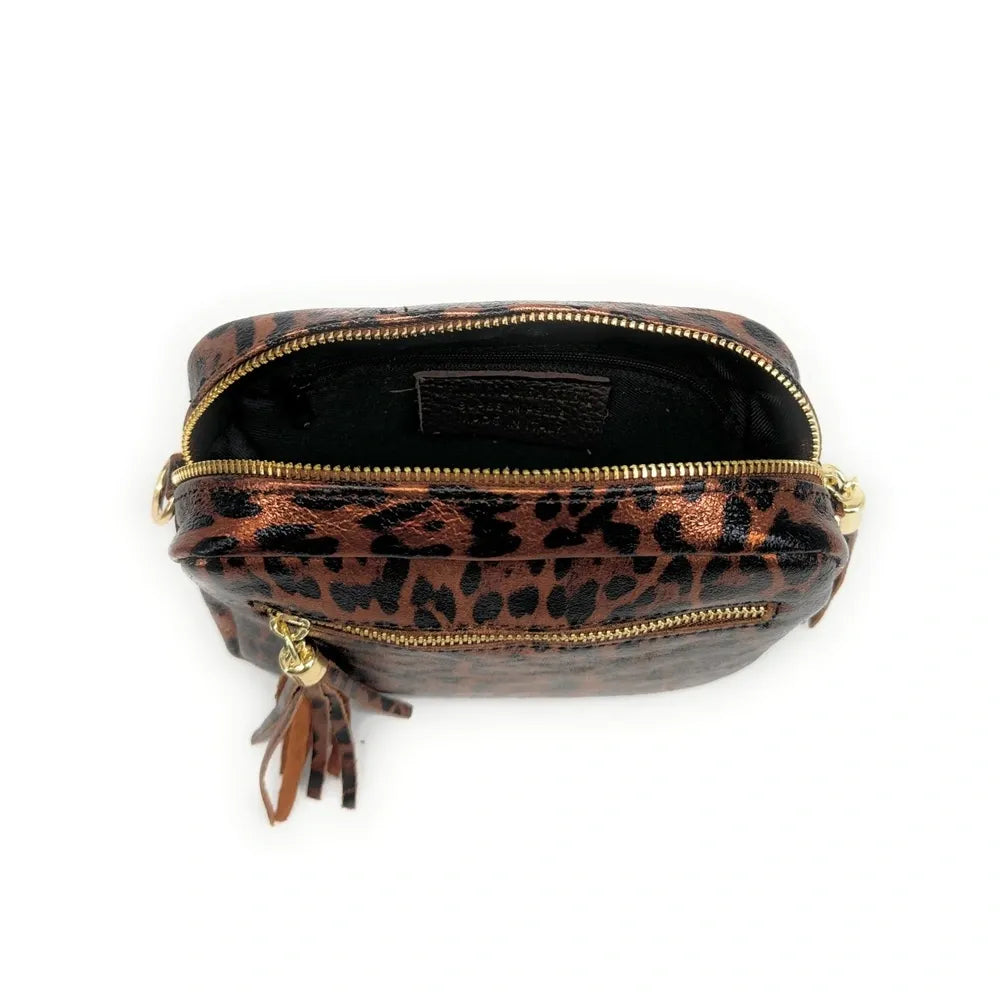 Sac trotteur en cuir irisé LITTLE SEVILLE JUNGLE Léopard chocolat irisé