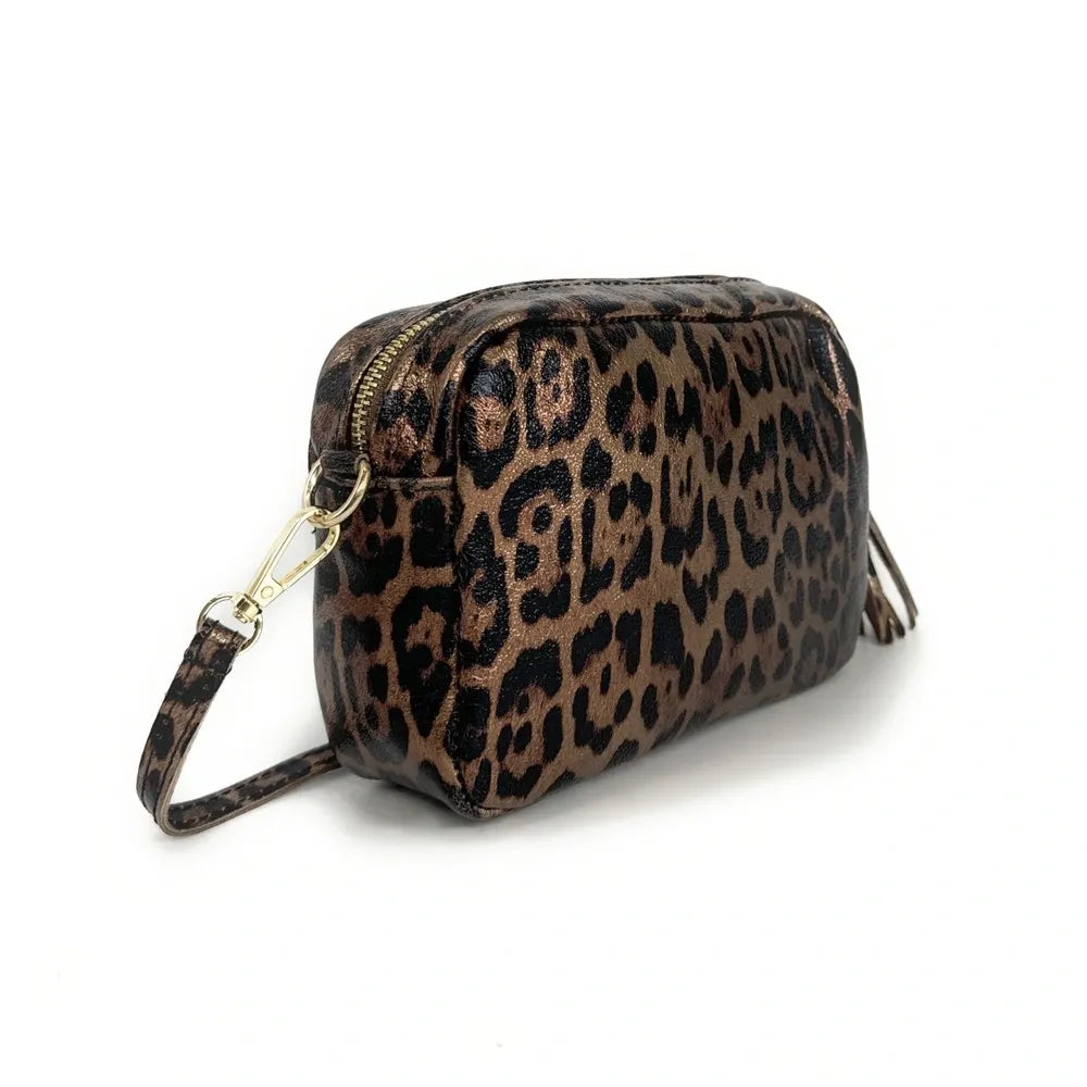 Sac trotteur en cuir irisé LITTLE SEVILLE JUNGLE Léopard champagne