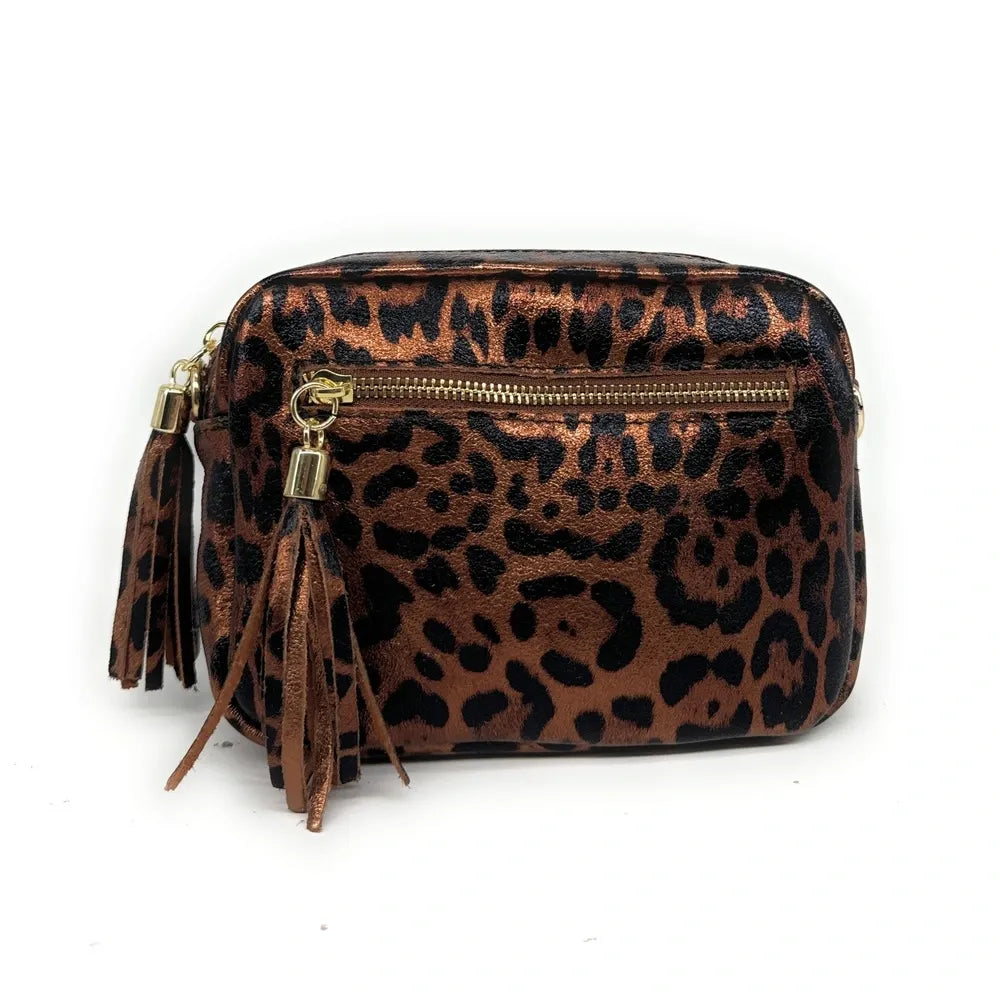 Sac trotteur en cuir irisé LITTLE SEVILLE JUNGLE Léopard chocolat irisé