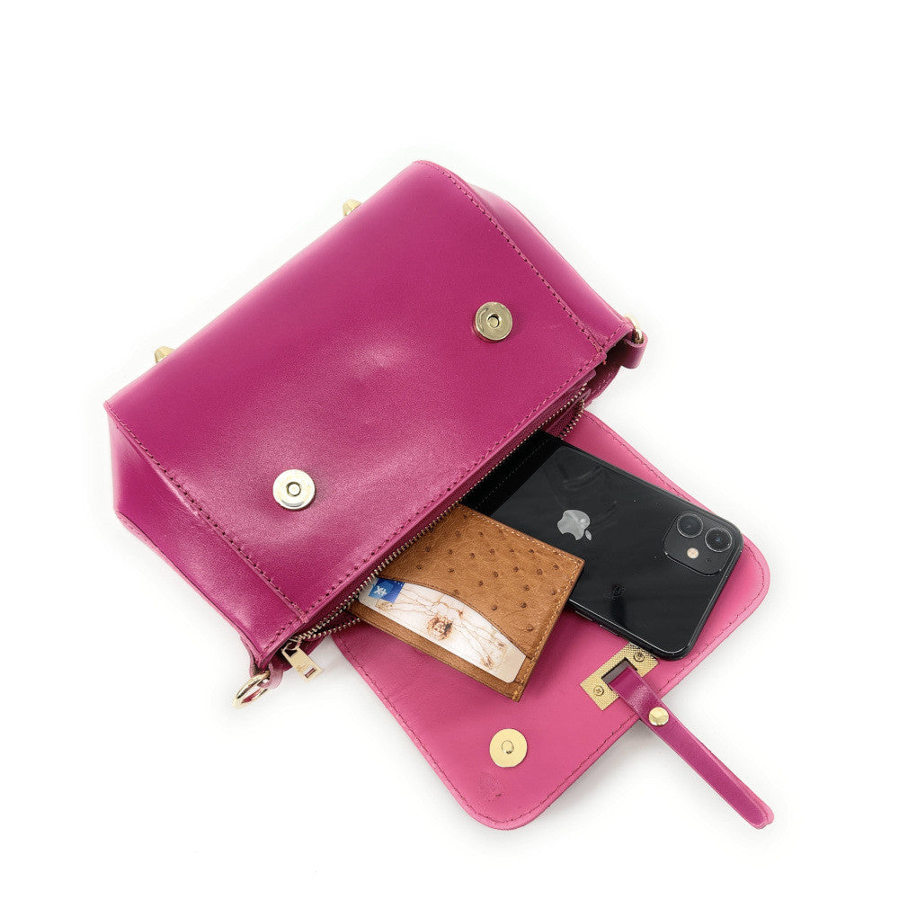 Sac trotteur en cuir lisse PRIM Rose fuchsia