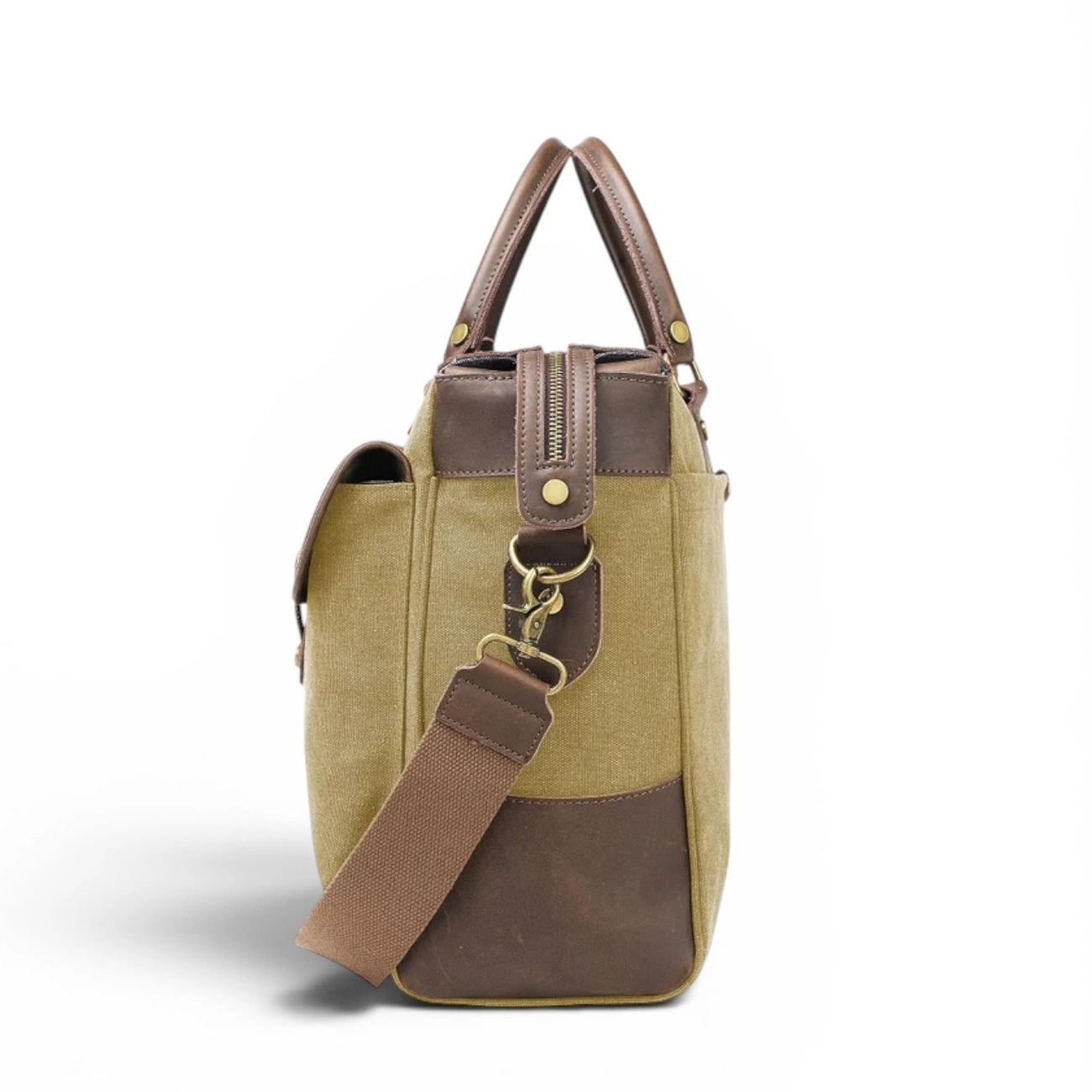 Sac week-end et voyage en cuir et toile AUSTERLITZ Beige foncé