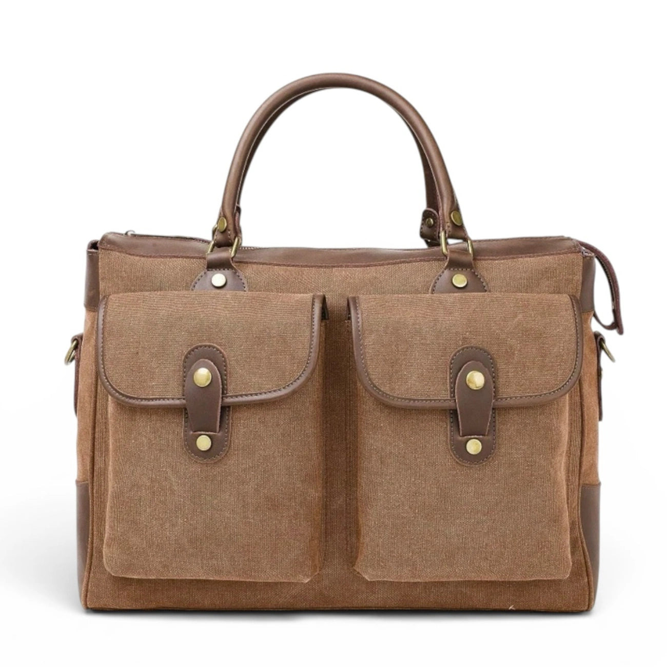 Sac week-end et voyage en cuir et toile AUSTERLITZ Marron camel foncé