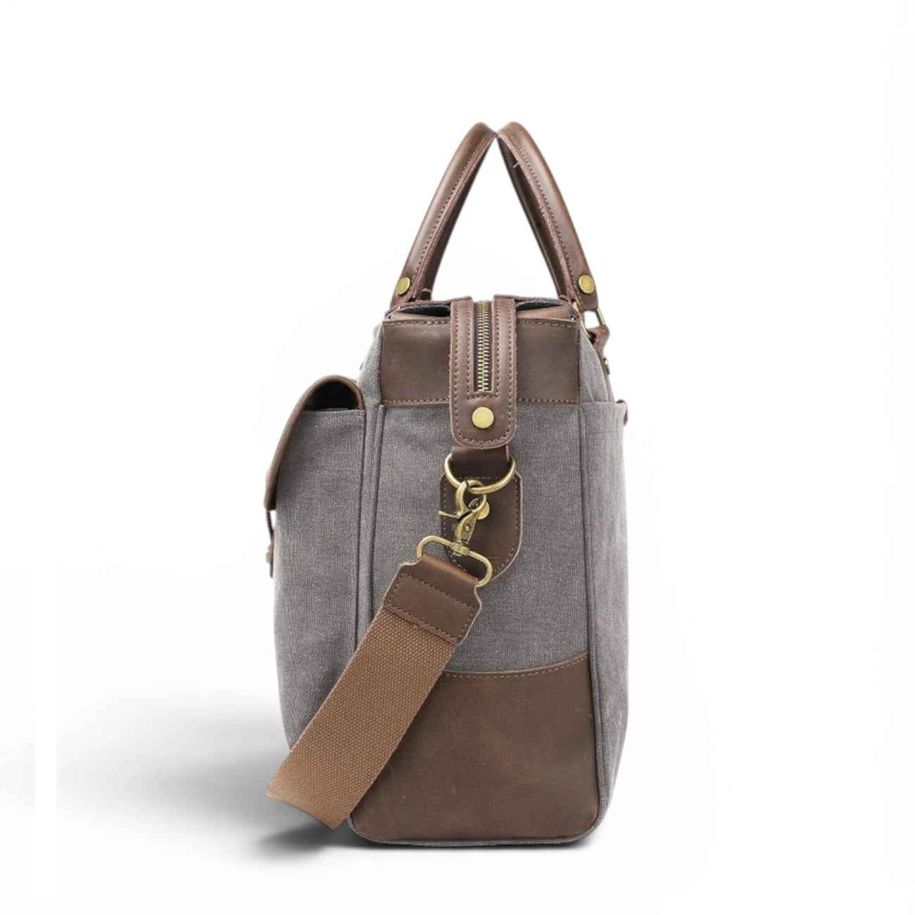 Sac week-end et voyage en cuir et toile AUSTERLITZ Gris taupé