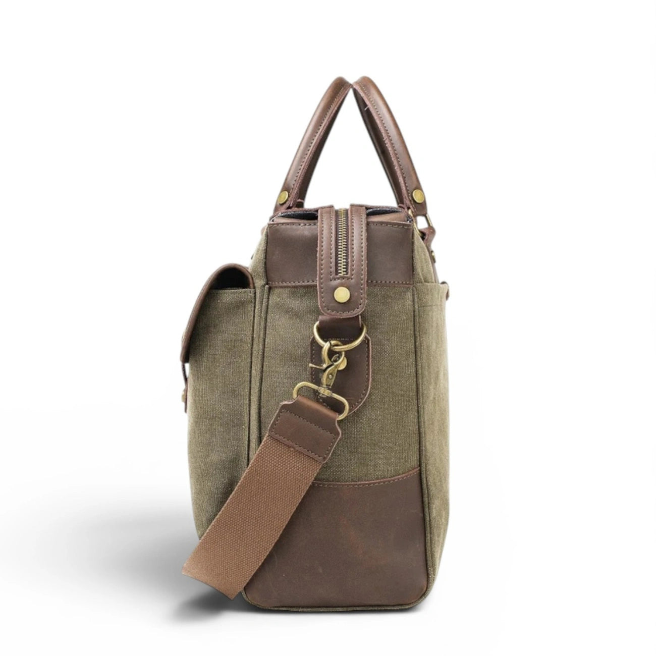 Sac week-end et voyage en cuir et toile AUSTERLITZ Vert olive